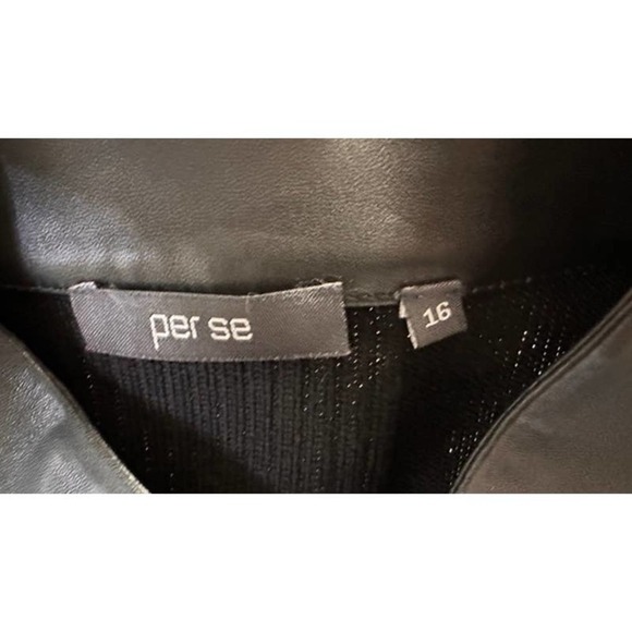 VTG PER SE Colorblock Leather & Suede Long Cardigan Sweater Sz. 16 - Picture 6 of 7